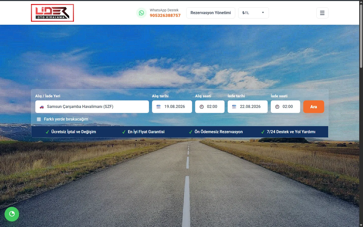 Lider Rent A Car web projesi ekran görüntüsü