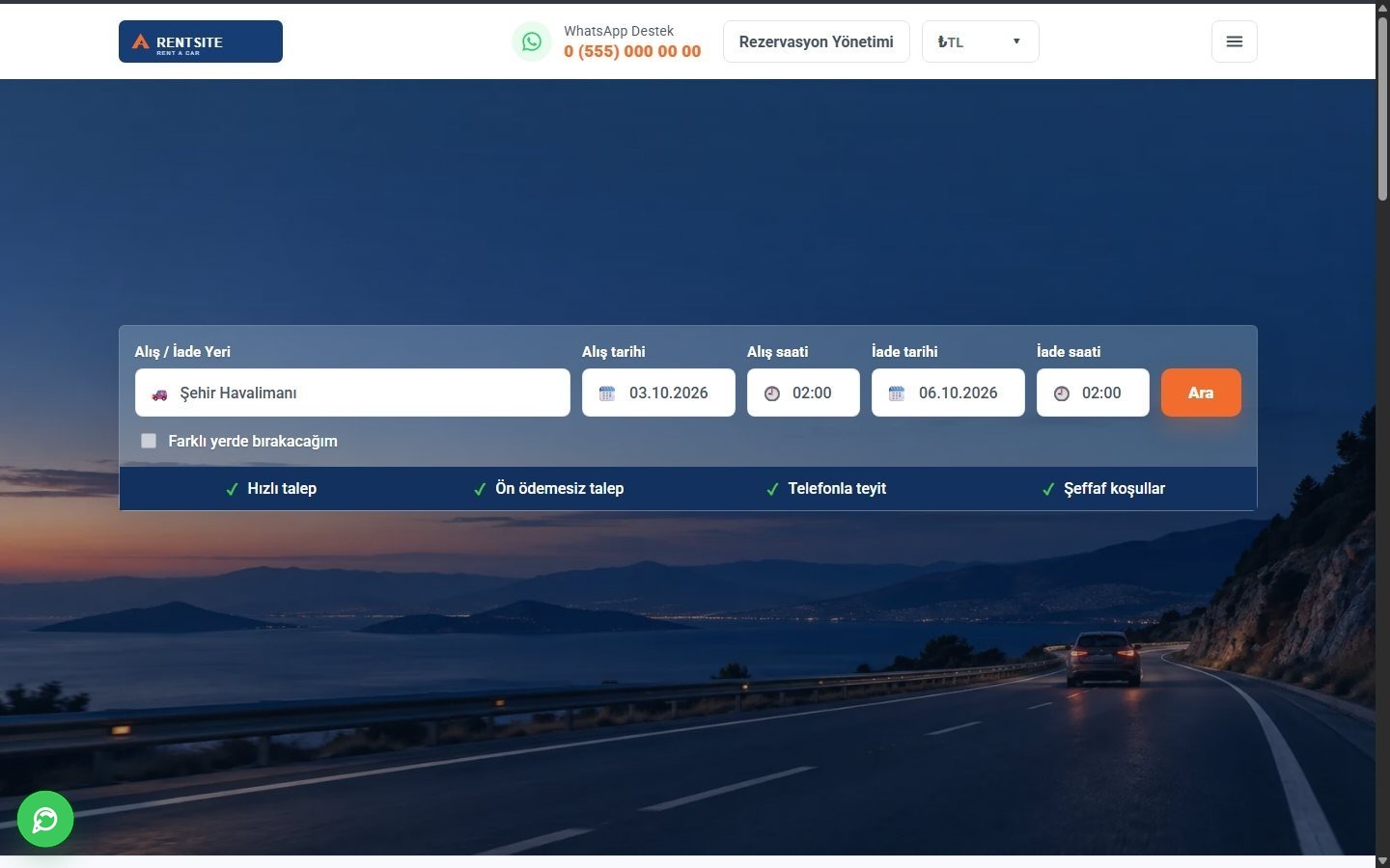 Rent a Car web sitesi